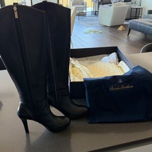 Brooks Brothers Black Leather High-Heeled Boots
